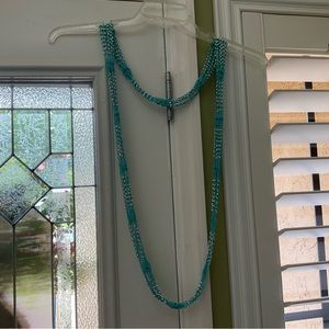 Unique, Gorgeous Woven Crocheted Infinity Scarf in Turquoise w Silver Beads!